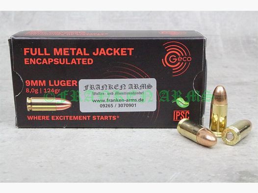 Geco 9mm Luger FMJ SX 124gr. 8,0g 50 Stück Staffelpreise