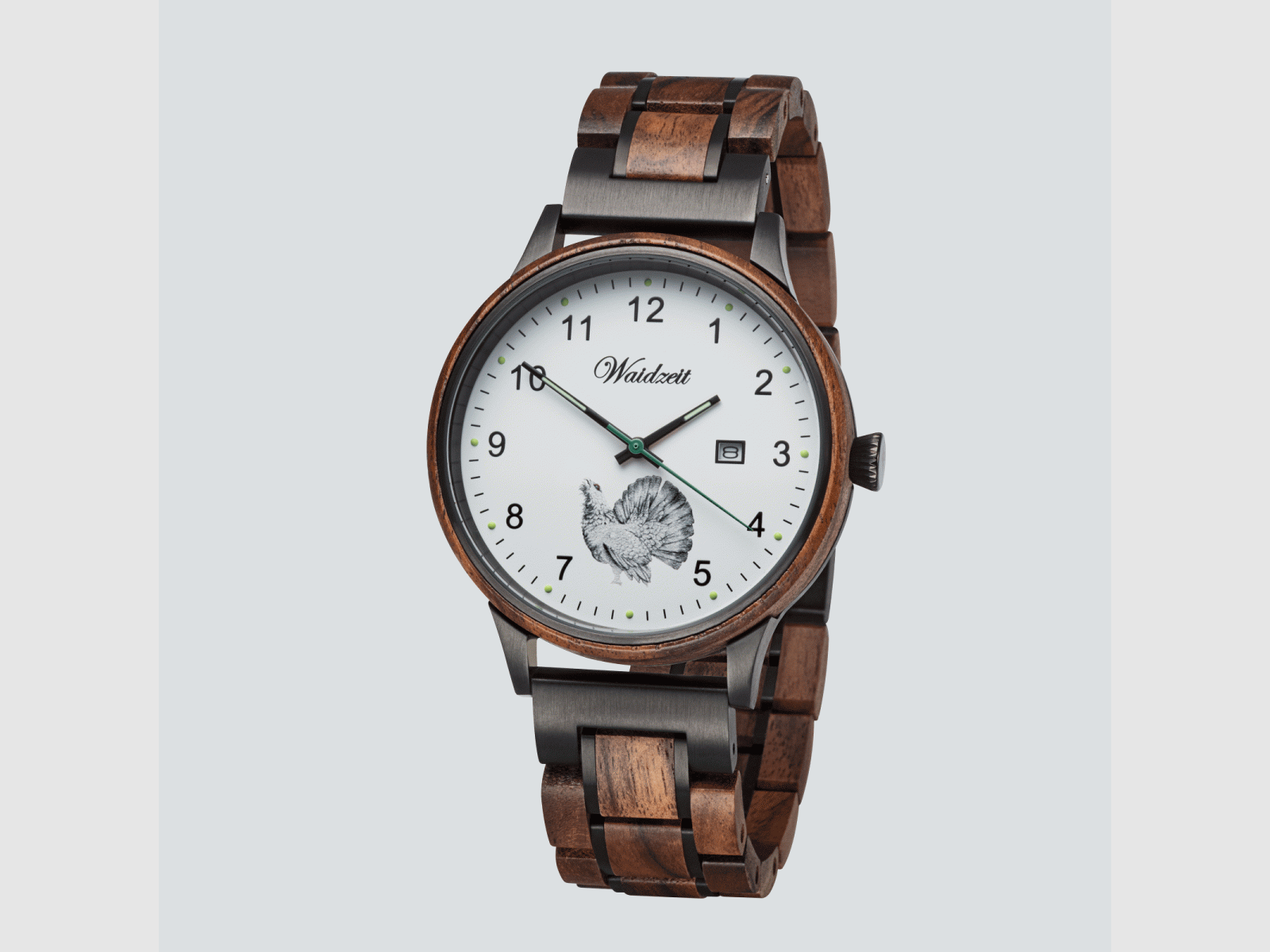 Herrenjagduhr Hubertus Auerhahn mit Lodenarmband Moosgrün