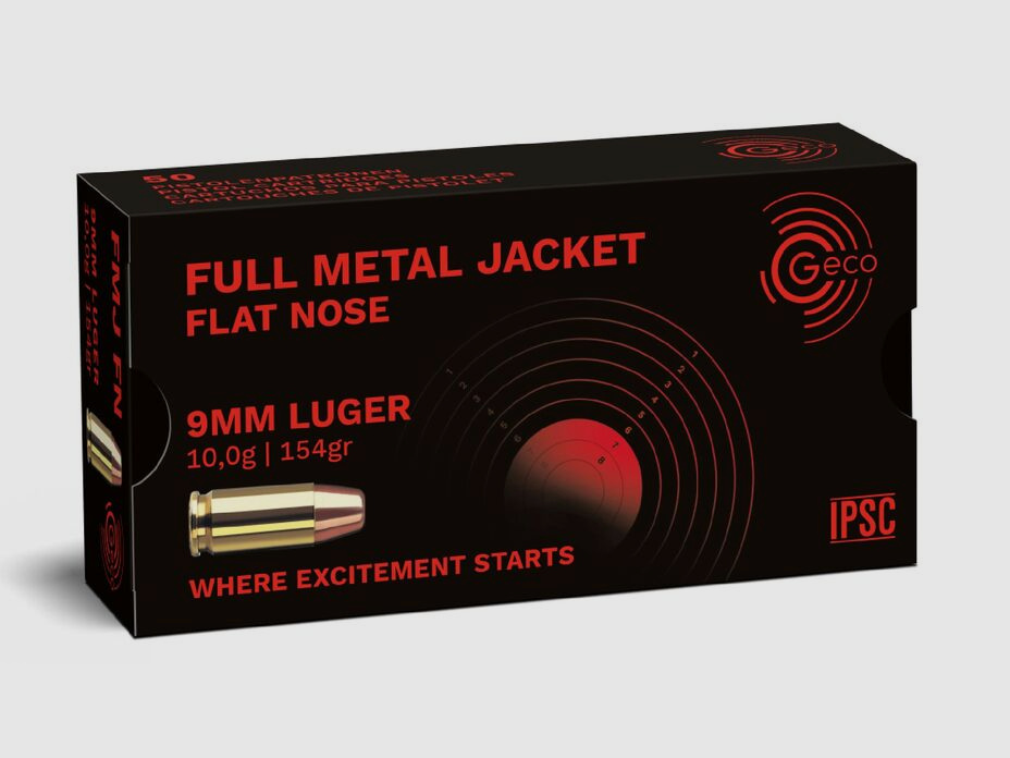 Geco 9mm Luger Palla Intera Punta Piatta 154gr 50 Colpi