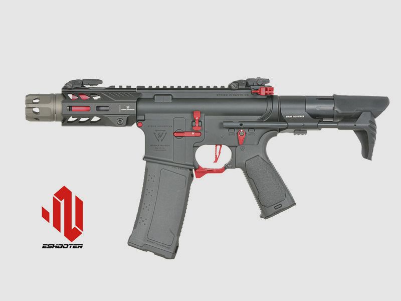 Strike Industries 4" Raiders Competition PDW S-AEG mit Eshooter ETU, rote Elemente