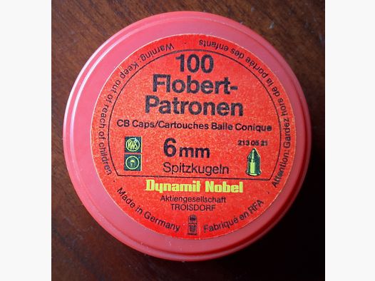 100 Flobert Patronen 6mm Spitzkugeln .22 RWS Dynamit Nobel