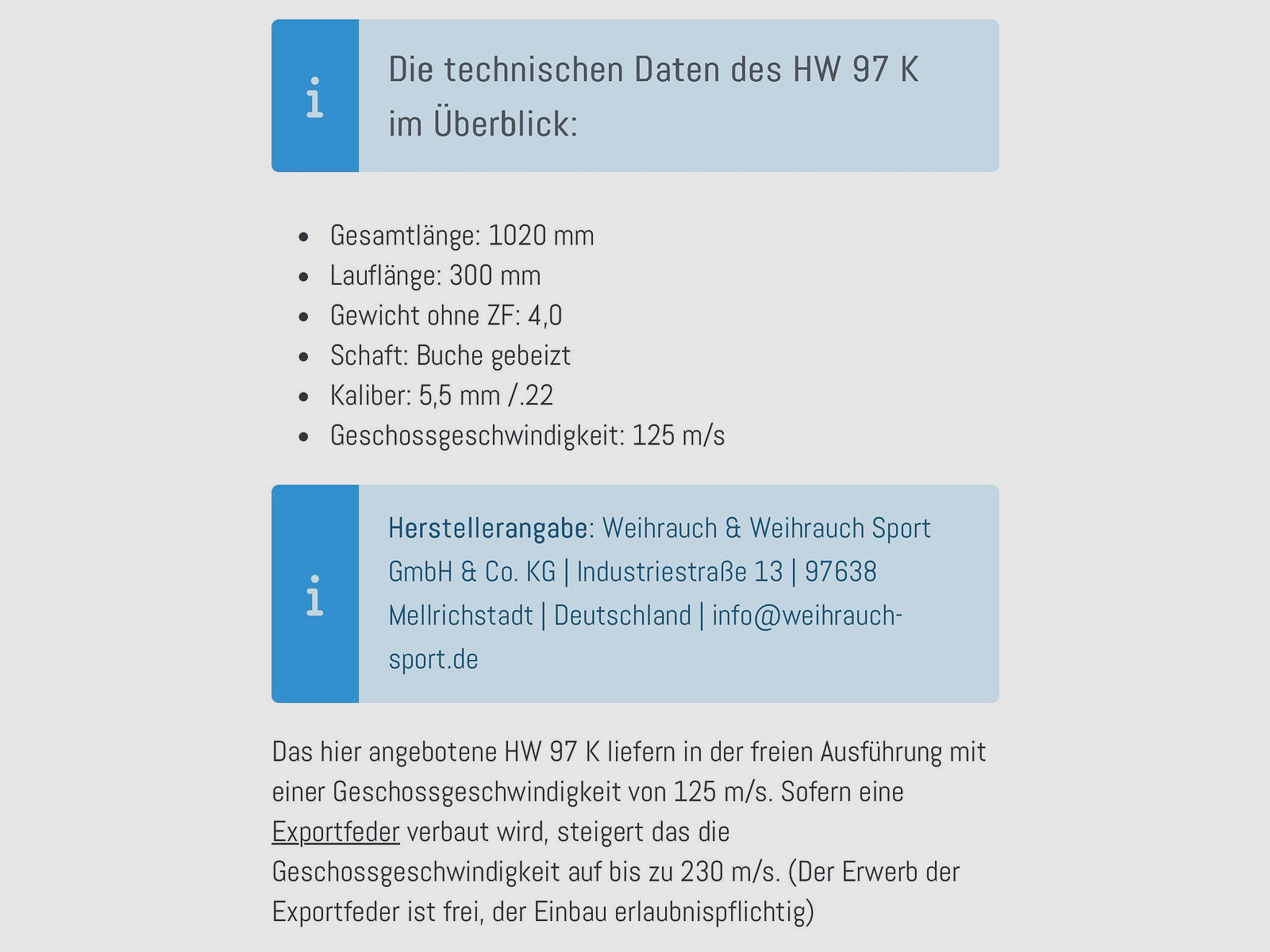 Weihrauch HW 97 K 5,5 Export Feder + Zielfernrohr + Reinigungsset