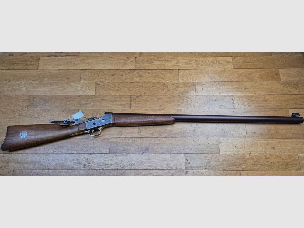 Sehr beeindruckende deutsche handgefertigte Büchse im Custom-Stil Remington Creedmoor Long Range / Sharps 1874 – Wettbewerbswaffe für Schwarzpulver auf Maß – Kal. .45-100 – Schwerer Lauf vom Typ Lothar Walther mit 85 cm – System mit Stahlblock – Holz aus schönem Nussbaum und Messingbeschlägen – Zustand nahezu neuwertig – Werden Sie der Mr. Quigley aus Australien an Ihrem Stand! – Zustand TBE+++, Bild 28 von 36