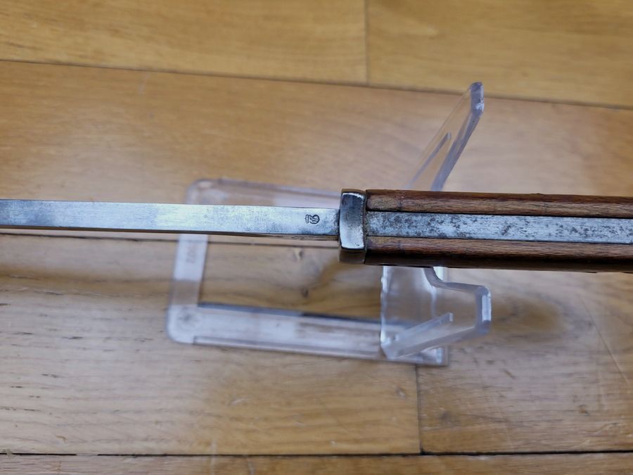 Baïonnette allemande Ersatz – S14 Gottscho dite de « Mitrailleur bavarois 1915 » – « S W + G » – Bon fourreau – Pièce rare – TBE, image 11 sur 14