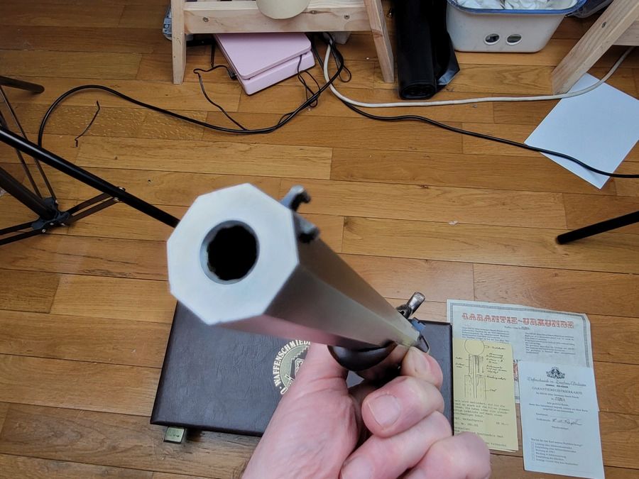 Pistolet à percussion de Match Siber – Fabrication Hege – boite d&rsquo;origine avec outils – Tir de précision suisse cal. 33 – Moule fourni – Détente stecher – Neuf !, image 8 sur 23