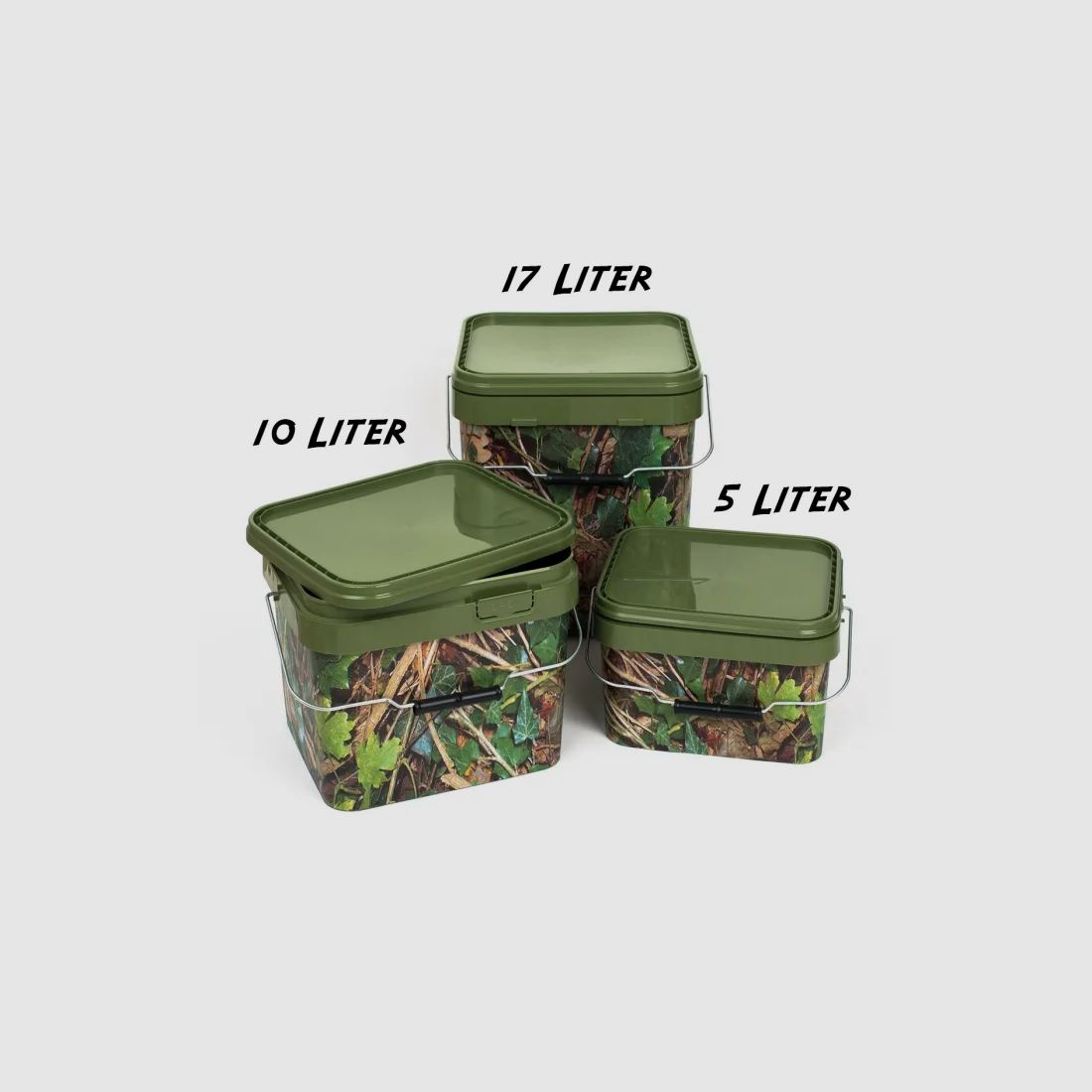 Futtereimer mit Deckel - Rechteck - 17 Liter - Camouflage (Motiv Waldboden)
