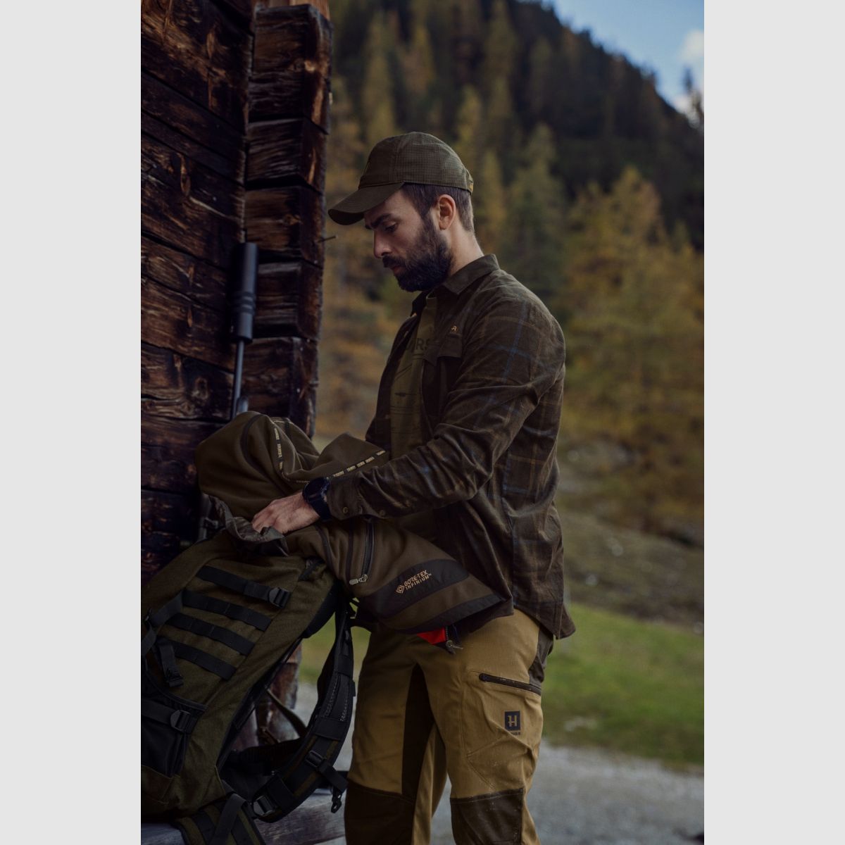 Camisa de cuadros de corduroy HÄRKILA Kaldfjord color marrón sombra