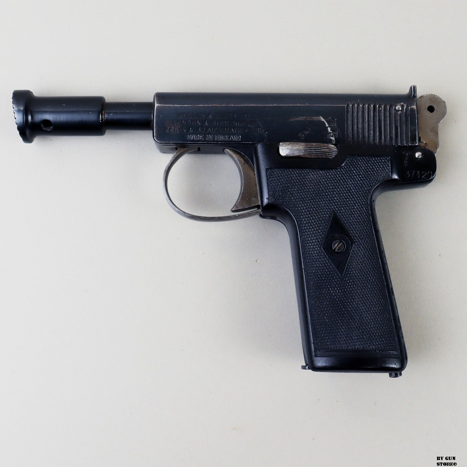 Pistole Webley & Scott Mod. 1913 Humane Killer Kal. 7,65 mm Matr. 137420, Bild 1 von 14