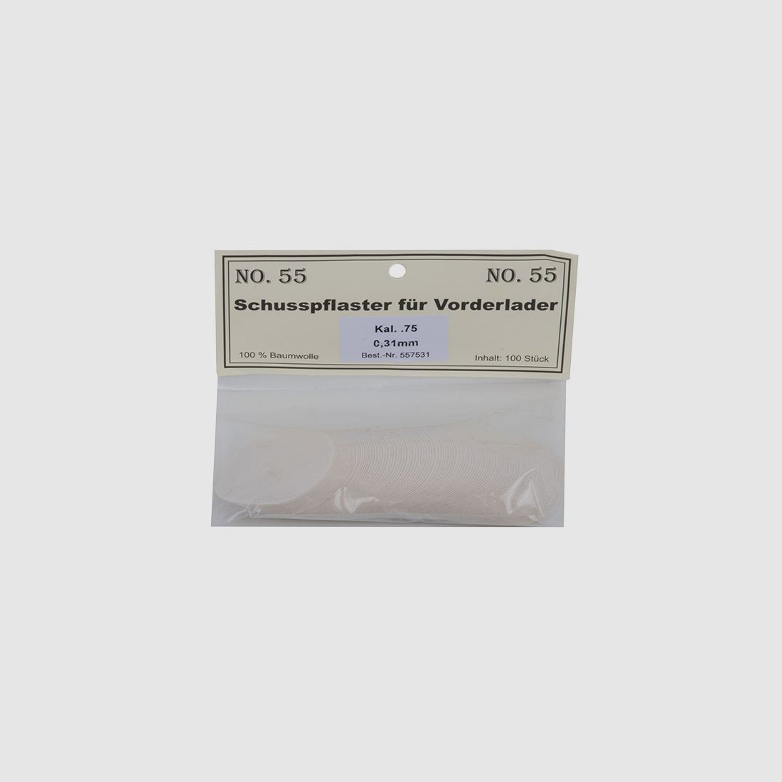 Match Schusspflaster fĂĽr Vorderlader No. 55 0,31 mm Kaliber .75