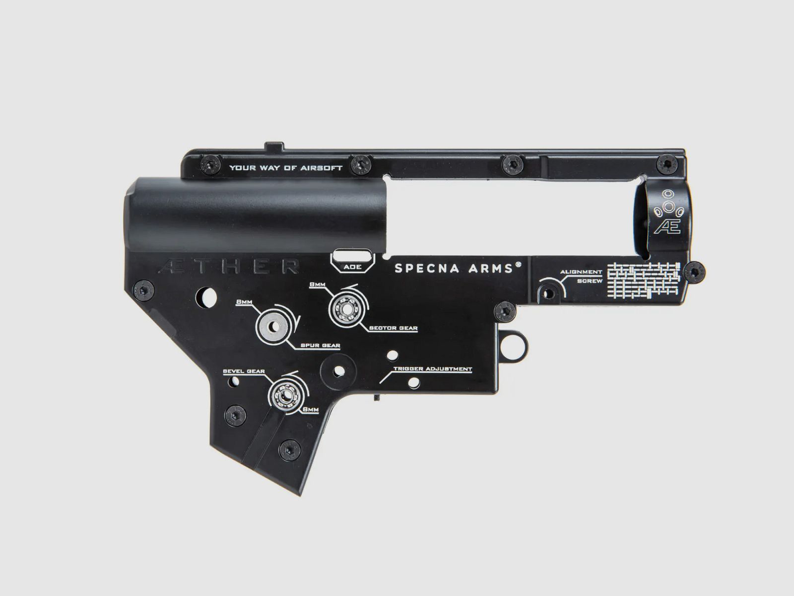 8mm-SpecnaArms V2 gearbox shell "Aether", spring quick change system