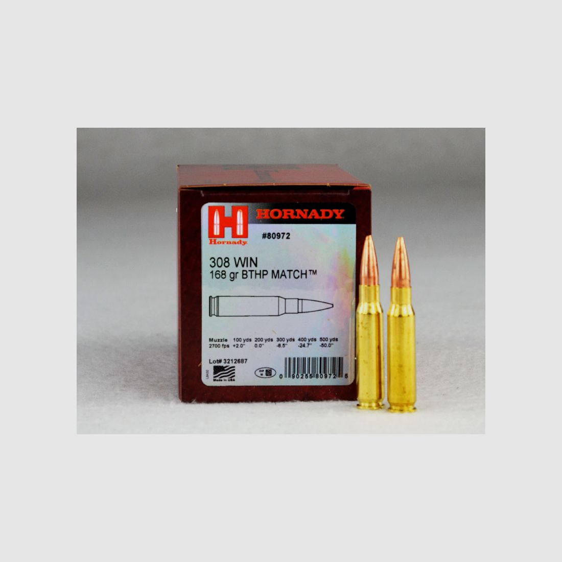 Hornady .308 Winchester, BTHP MATCH 168 grs, 50-pack 1 pack (50 schoten à €1,499 elk)