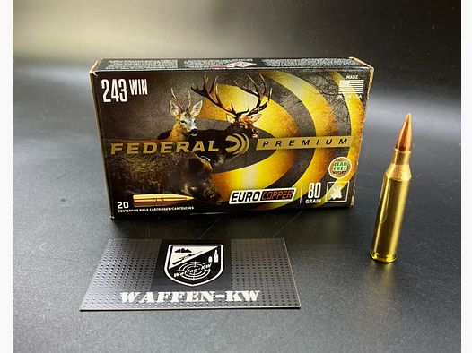 Federal Premium .243 Win Euro Copper bleifrei 5,5g 85grs. 20 Stück