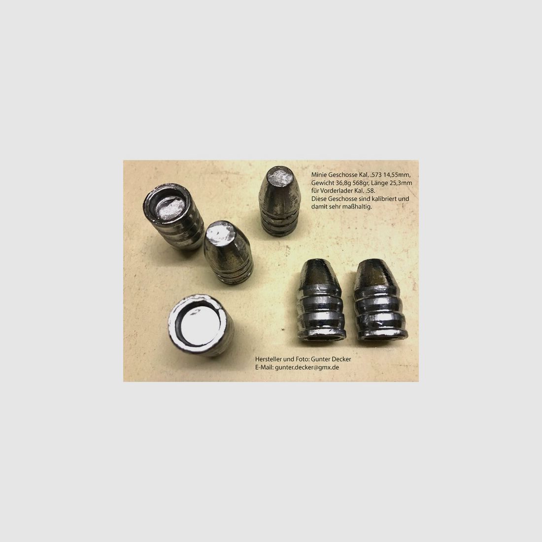 Minie Geschosse Kaliber .573 14,55mm 568gr kalibriert maßhaltig für Vorderlader Gewehre Kal. .58