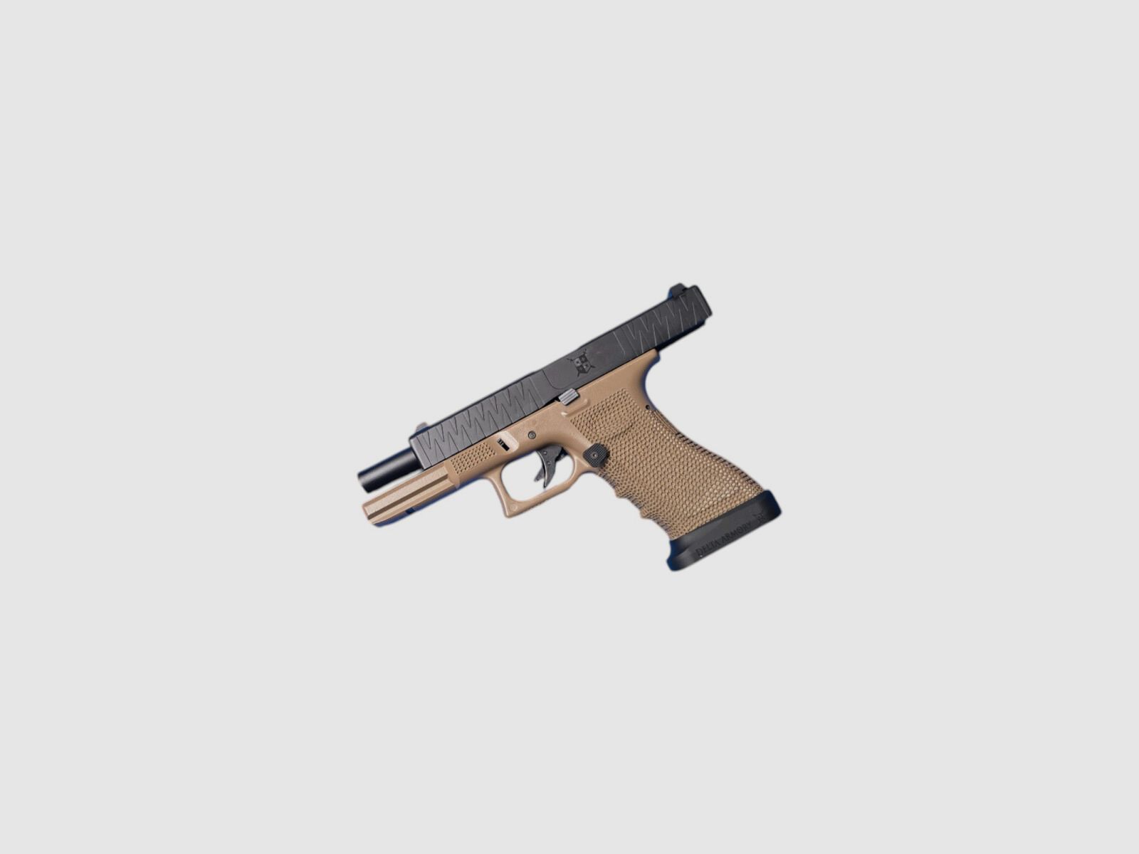P05 GBB Airsoft Pistol with Grip Stippling in Tan | Delta Armory