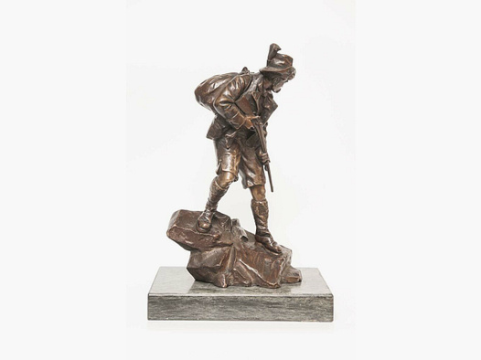 Escultura de cazador de bronce Oskar Hertel