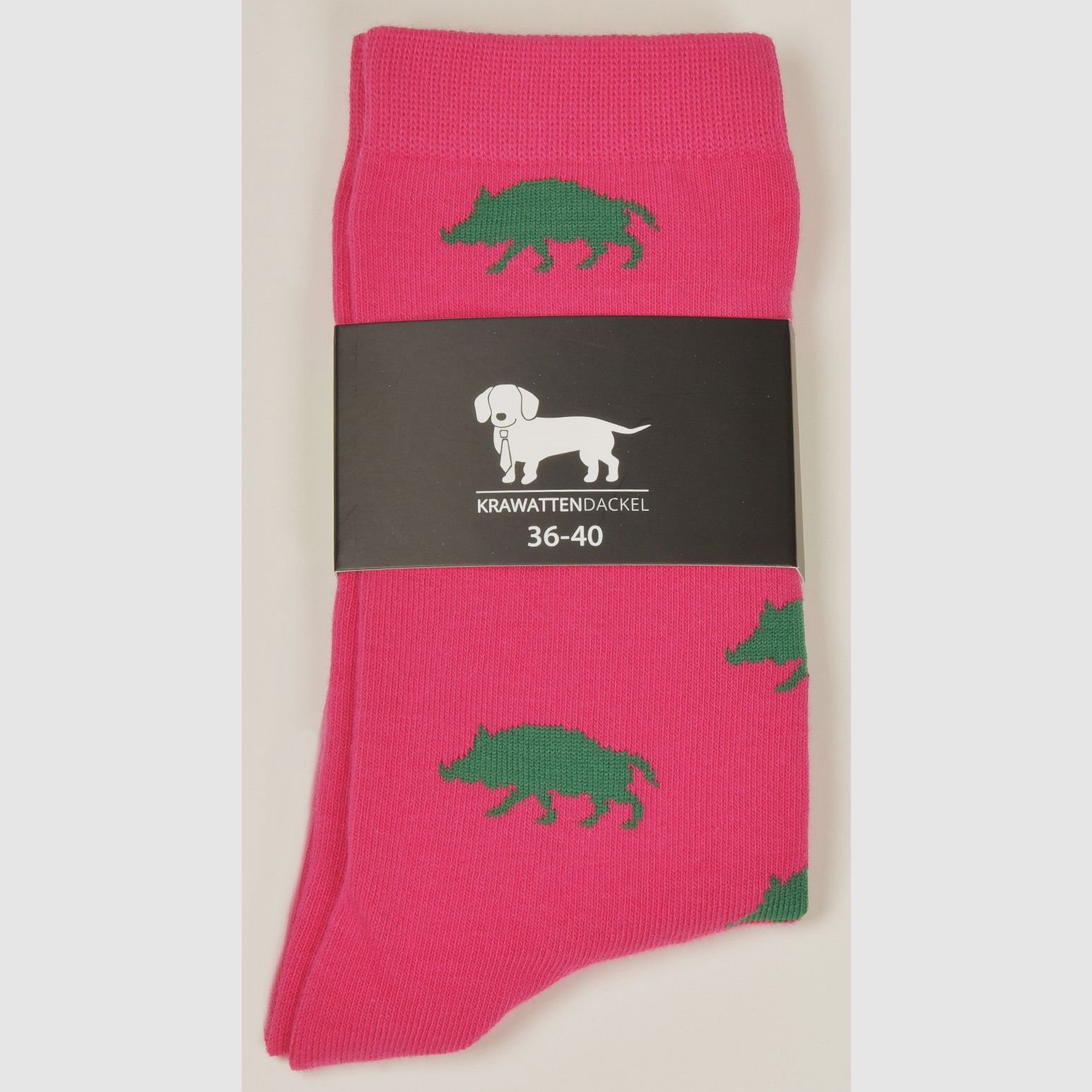 Krawattendackel Socken pink Wildschwein grün Damenstrümpfe