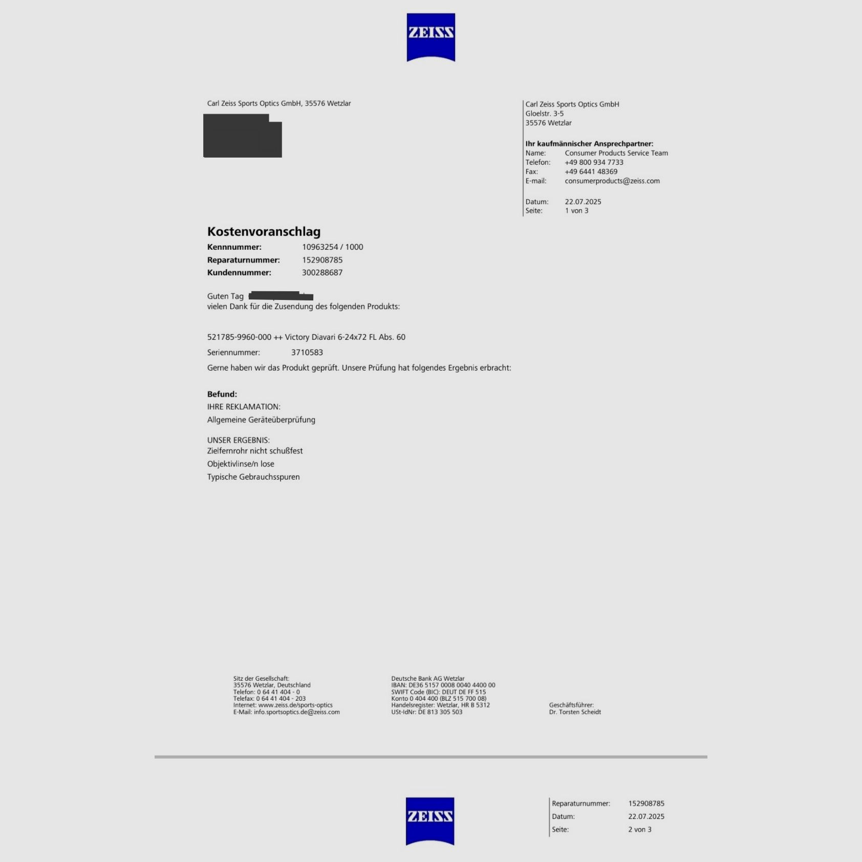 ZEISS VICTORY FL DIAVARI 6-24X72T FL Newly refurbished