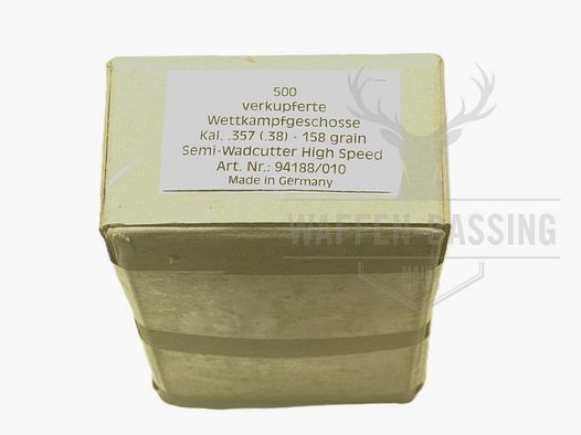 H&N Haendler und Naterman Sport GmbH bala de competición chapada en cobre, calibre .357 (.38), 158 gr, semi-wadcutter HS