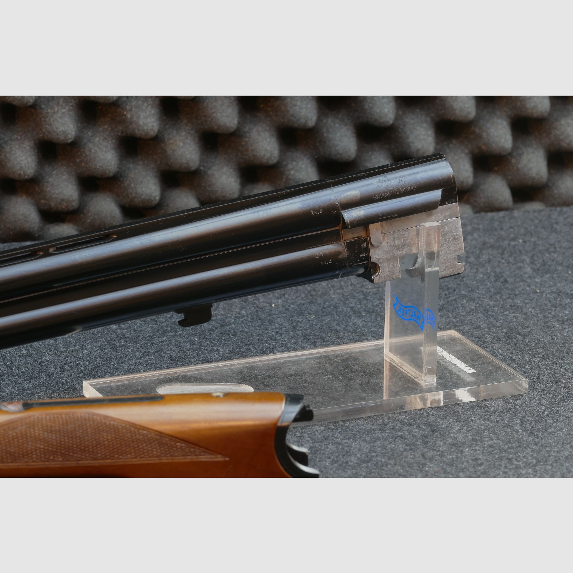 Luger – Bockdoppelflinte, Kal. 12/70, Stahlschrot bis 3,25mm