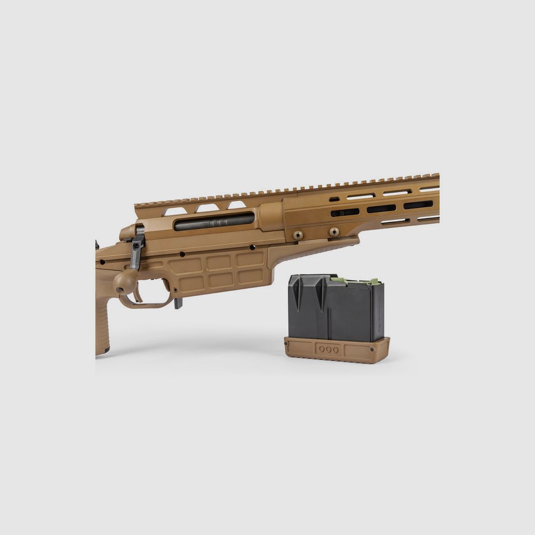 SAKO TRG M10 6,5 Creedmoor, field drab Cerakote, Lauflänge 20" 22mm kanneliert mit Mündungsbremse, Druckpunktabzug, 30 MOA M-LOK, Alu/Synthetikschaft klappbar mit verstellbarer Backe in field drab, 10 Schuss, MG M18X1, Bild 5 von 5
