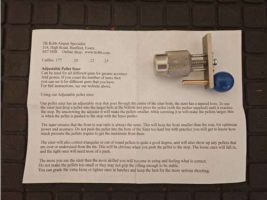 T. R. Robb Adjustable pellet Sizer / Diabolo Lehre | individuell justierbar für maximale Präzision der Diabolos | für Kaliber 5,5 mm  / .22 | NEU
