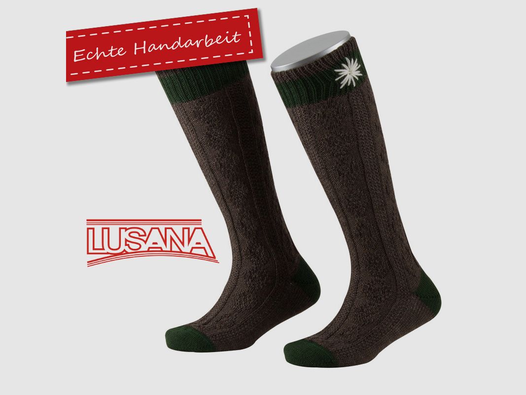 Lusana kinder traditionele sok in bruin met edelweiss (1214)