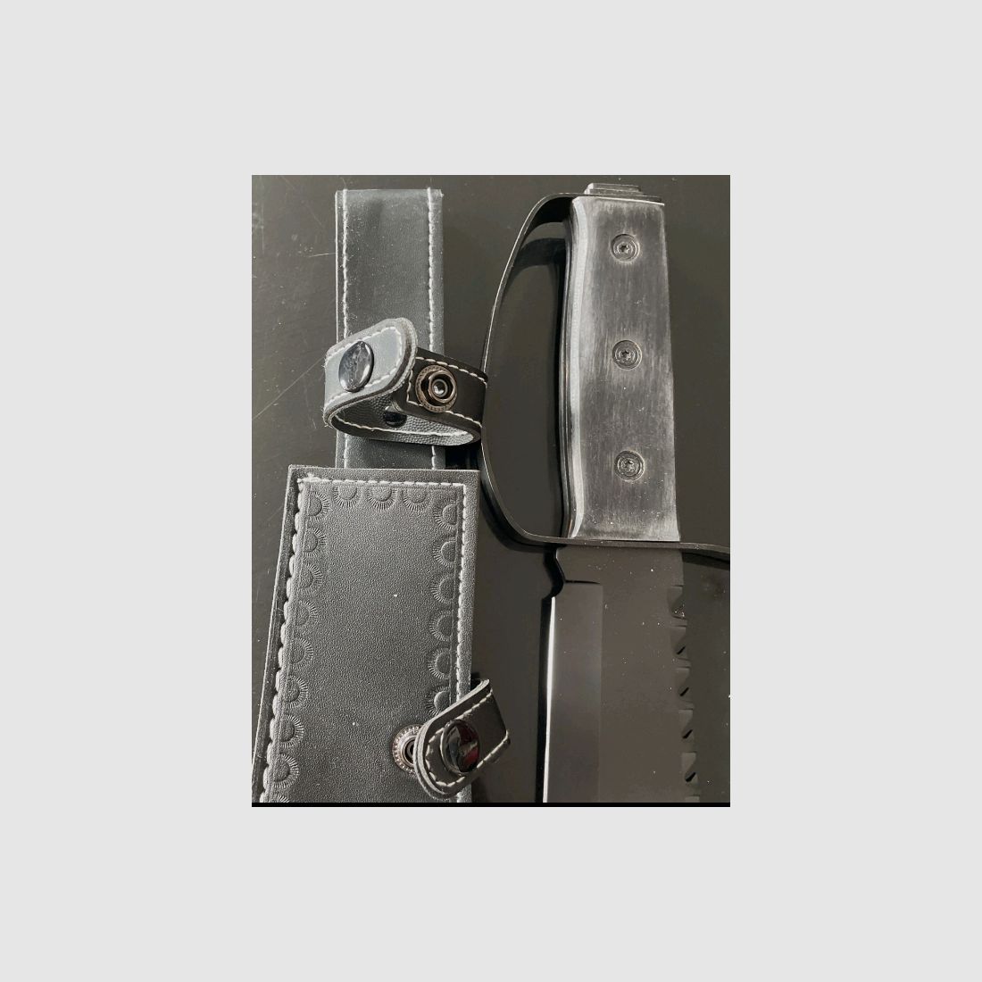 Pakkaholz XL Bowie, Rambo Messer Outdoor Jagdmesser, 37,9 cm, 590 Gramm neuwertig Lederscheide