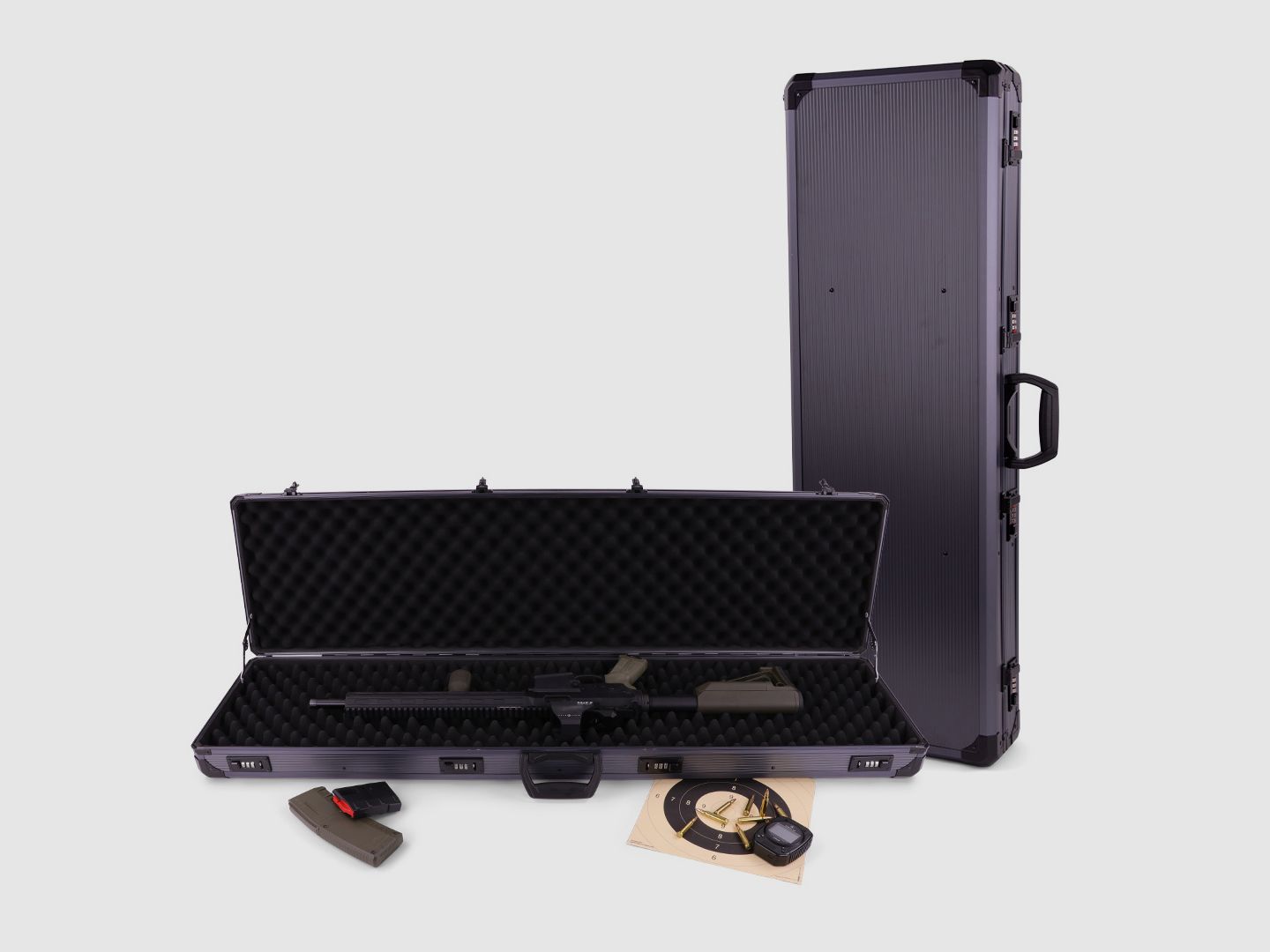 Winter Gewehrkoffer W13 – 93 cm Innenlänge – 1 Langwaffe – 4 Zahlenschlösser – Noppen (Grey)