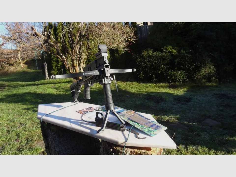 Armbrust Steambow AR6 Pfeile Kriegspfeile Red Dot Visier Stativ
