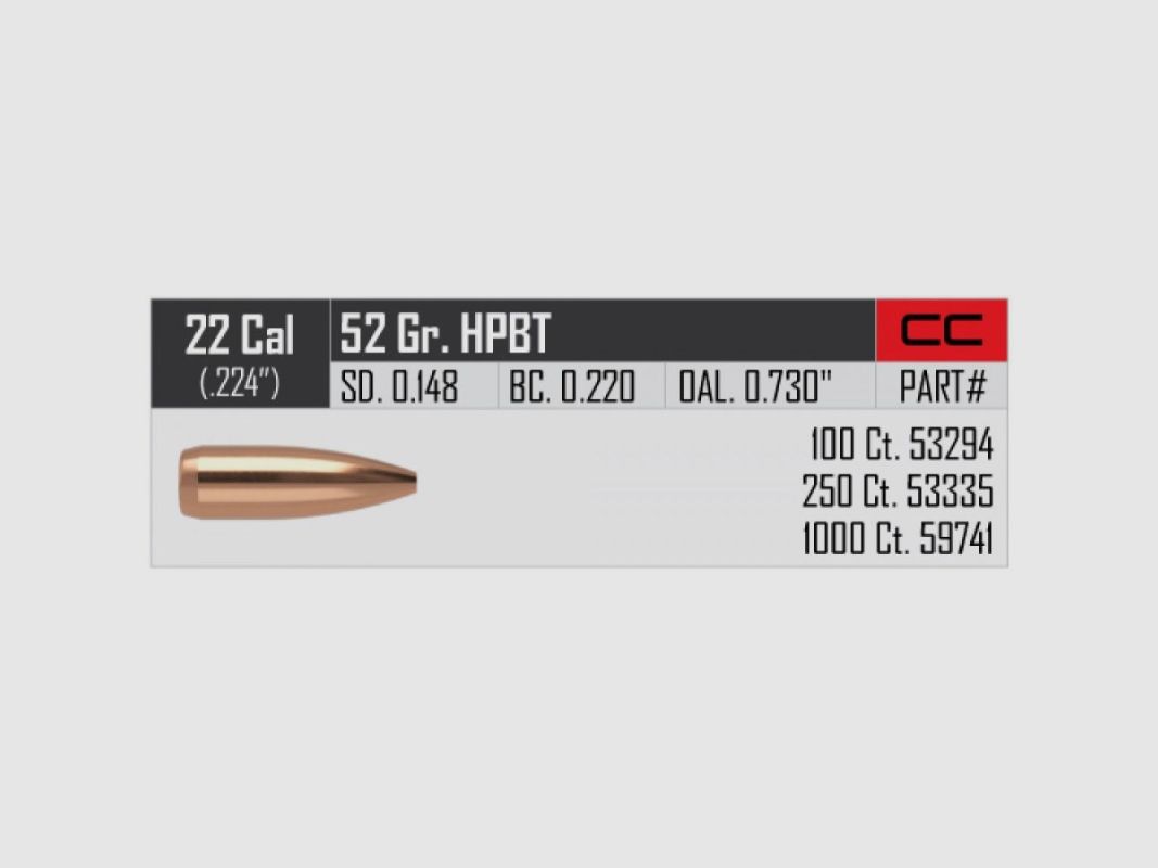 NOSLER C22 GR 52 HPBT QT 1000 PZ