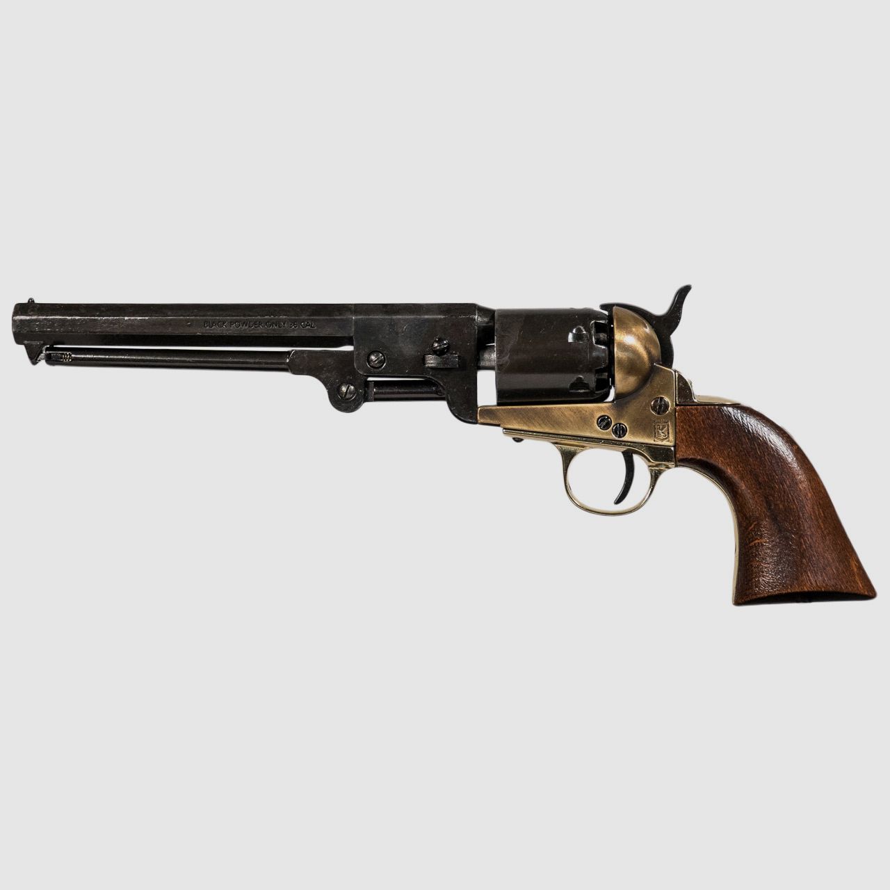 Deko Perkussionsrevolver Kolser Colt Navy 1851 schwarz messing Holzoptikgriffschalen