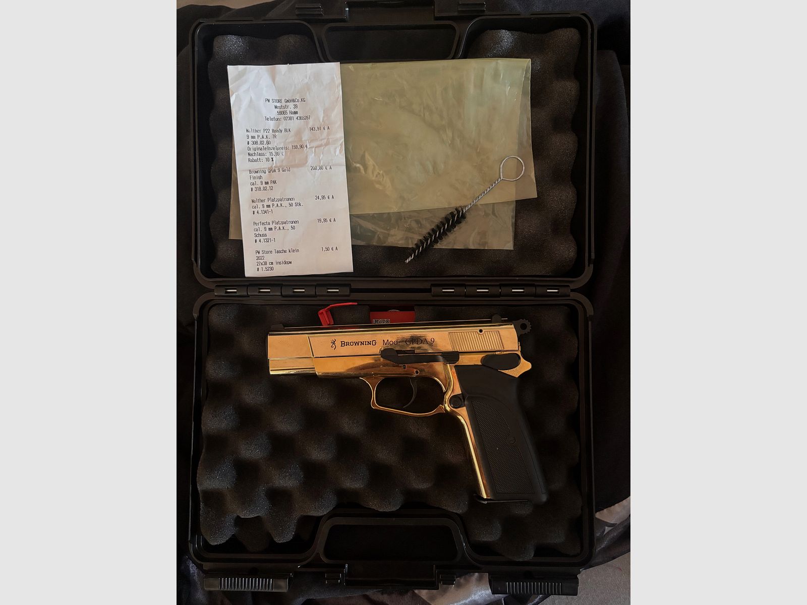 Browning 9mm Schreckschuss – Goldoptik – Top Zustand – PTB geprüft