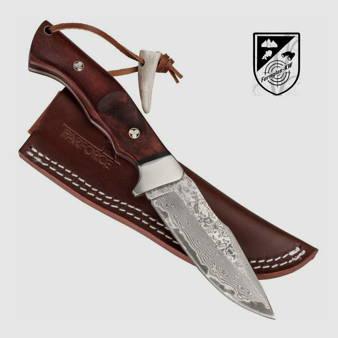 Cuchillo Parforce Damast Rotmilan con funda de cuero