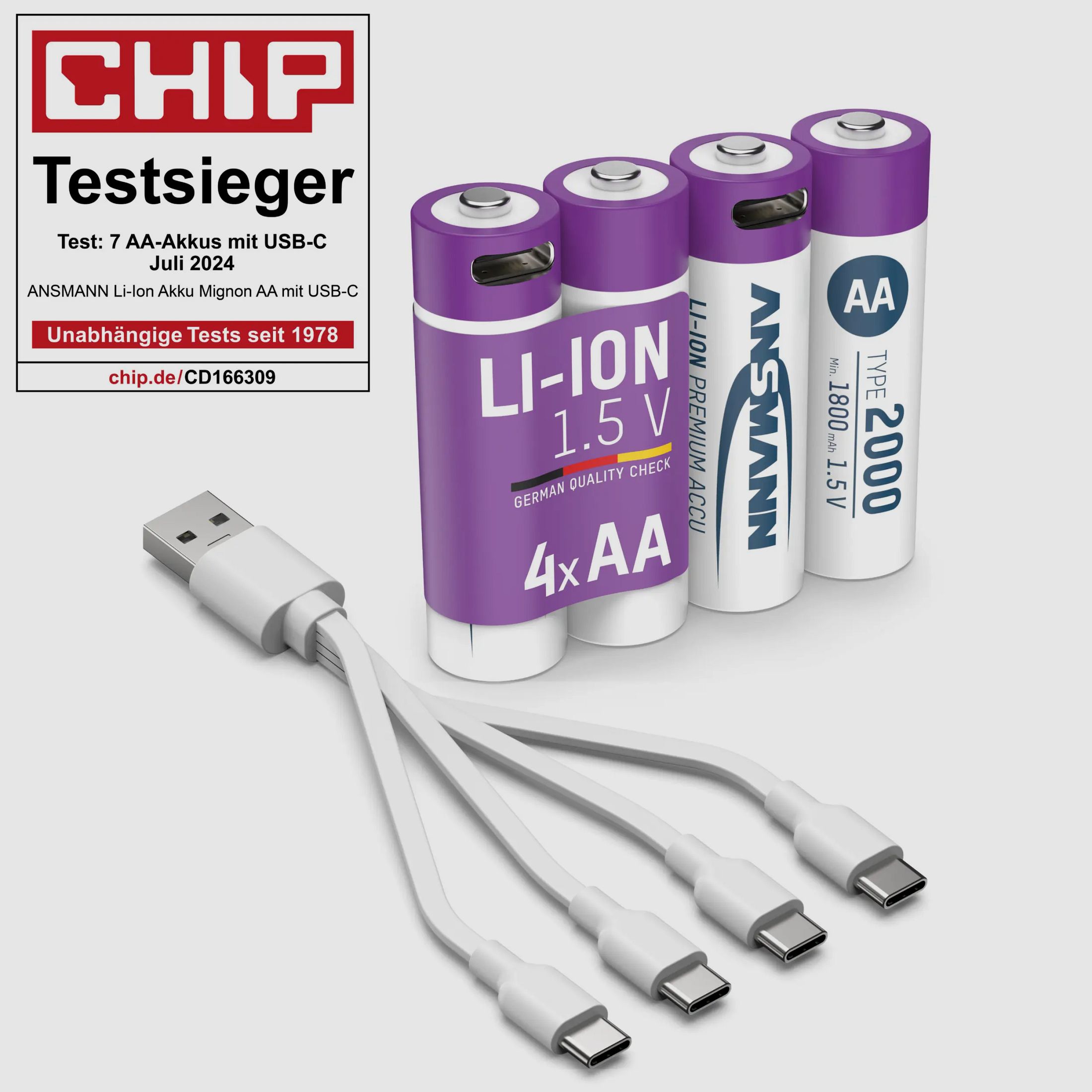 Ansmann Li-Ion Akkus AA 4er-Pack inkl. Ladekabel