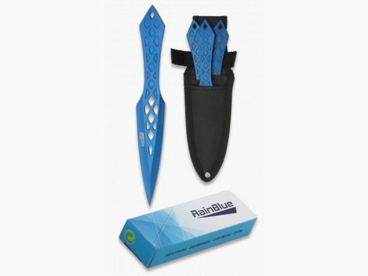 SET DE COUTEAUX DE LANCER SPORT 3 pièces Blue Rain 19cm avec étui