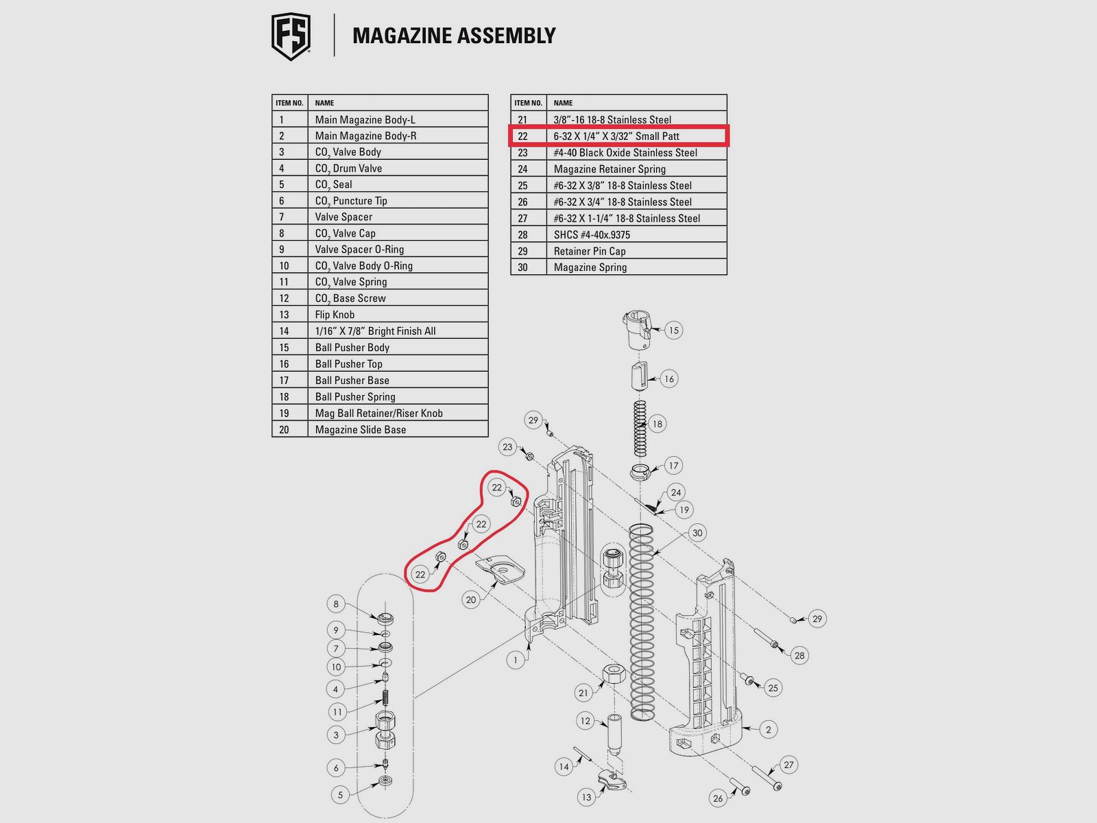 Magazyn FSC - standardowa nakrętka mocująca magazyn #22