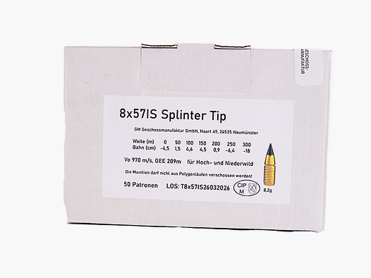 Geschoss-Manufaktur 8x57IS Splinter Tip 8,2g Büchsenpatr. bleifreii