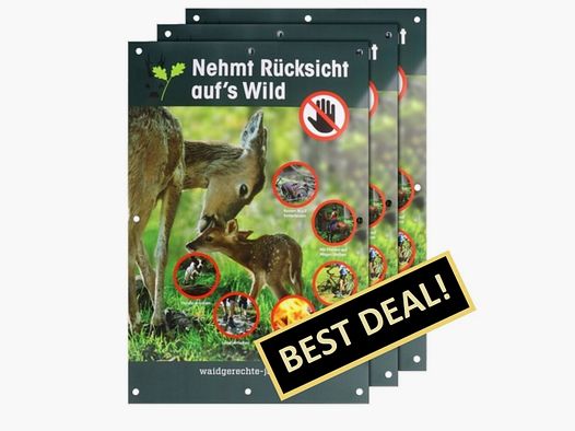 Waidgerechte Jagd Hinweisschild Rücksicht auf's Wild - 3er-Pack