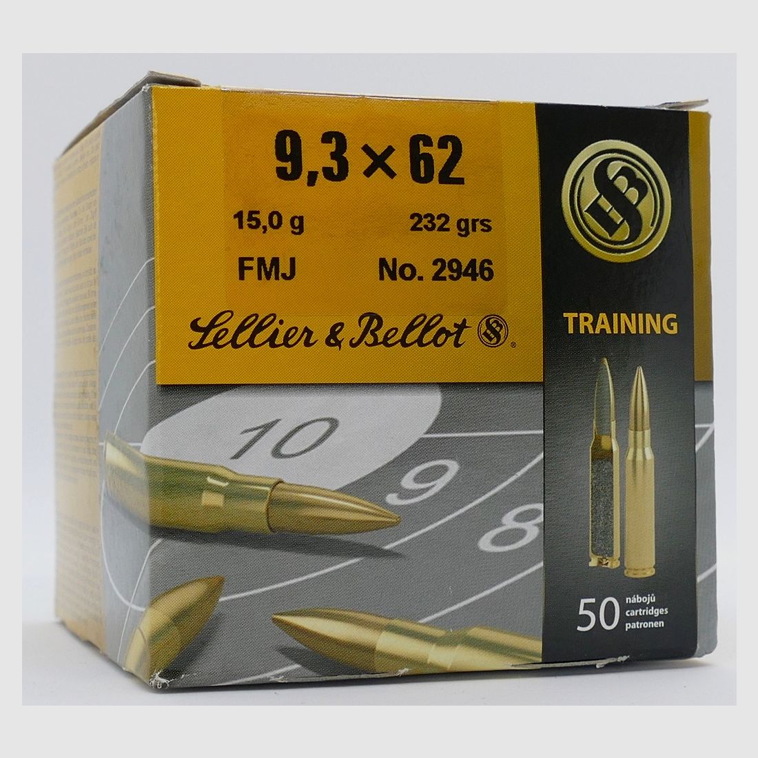Sellier & Bellot 9.3x62 FMJ 15.0g/232gr Rifle Cartridges