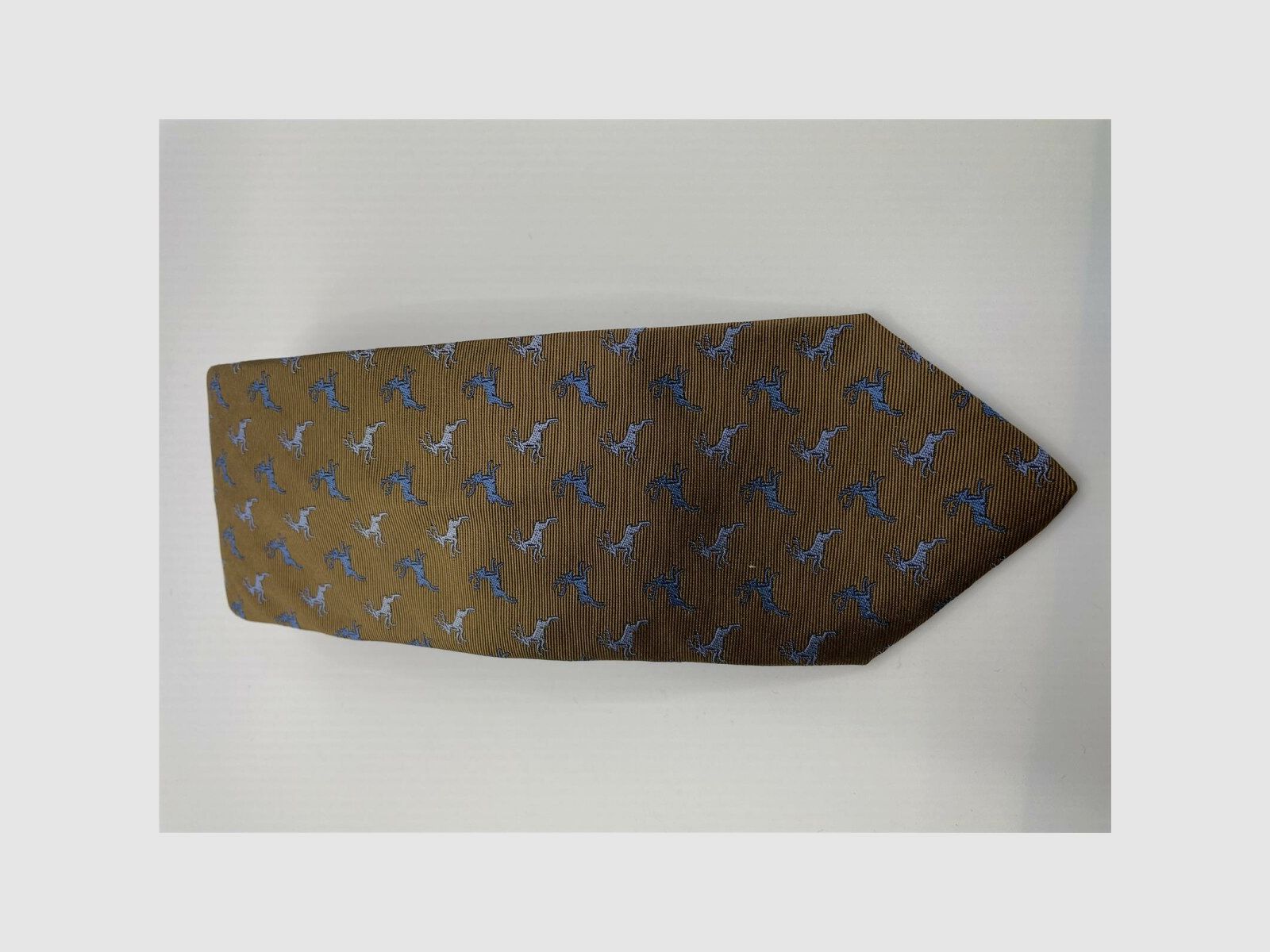 Robert Keyte Krawatte 100% Seide braun Motiv hellbau und blauer Hirsch