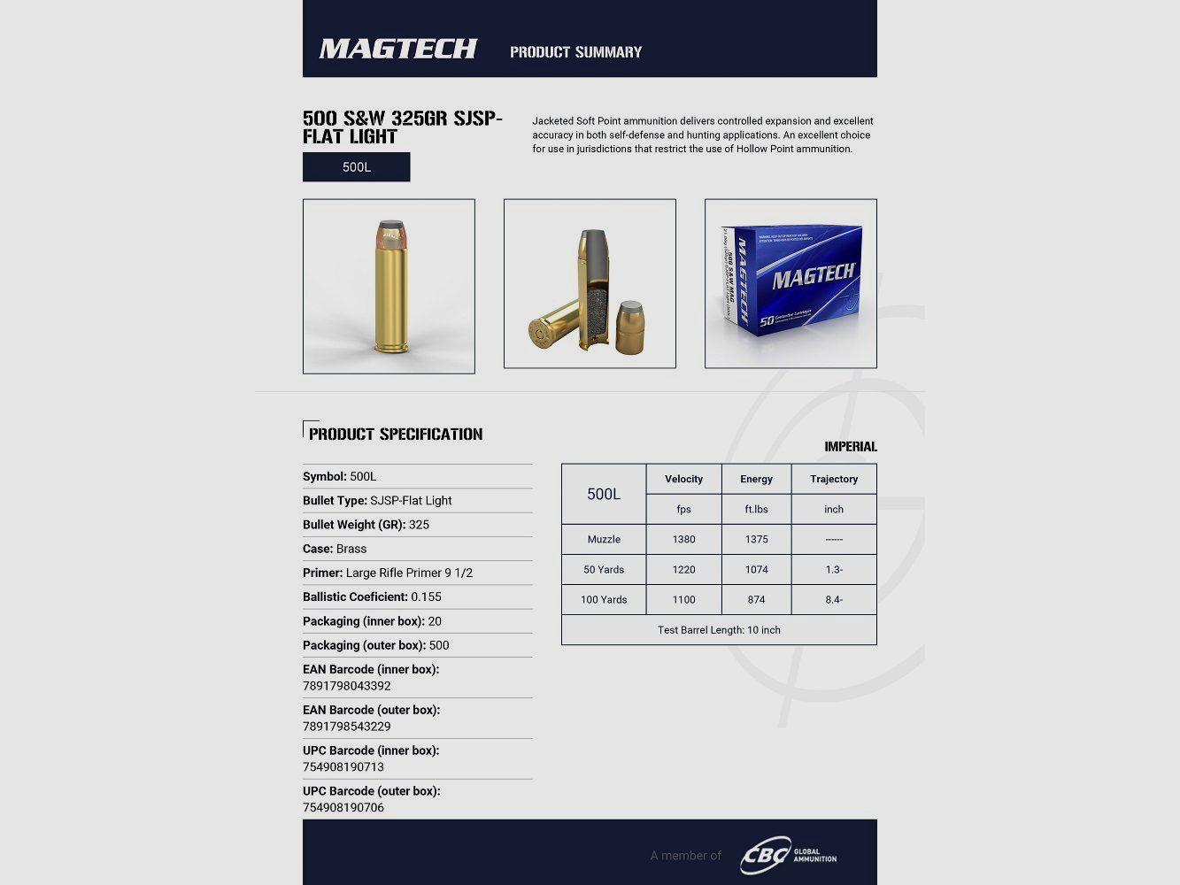 DOOS VAN 20 PATRONEN MAGTECH 500 SW MAG 325GR SJSP FLAT LIGHT LOADING 500L, afbeelding 2 van 3