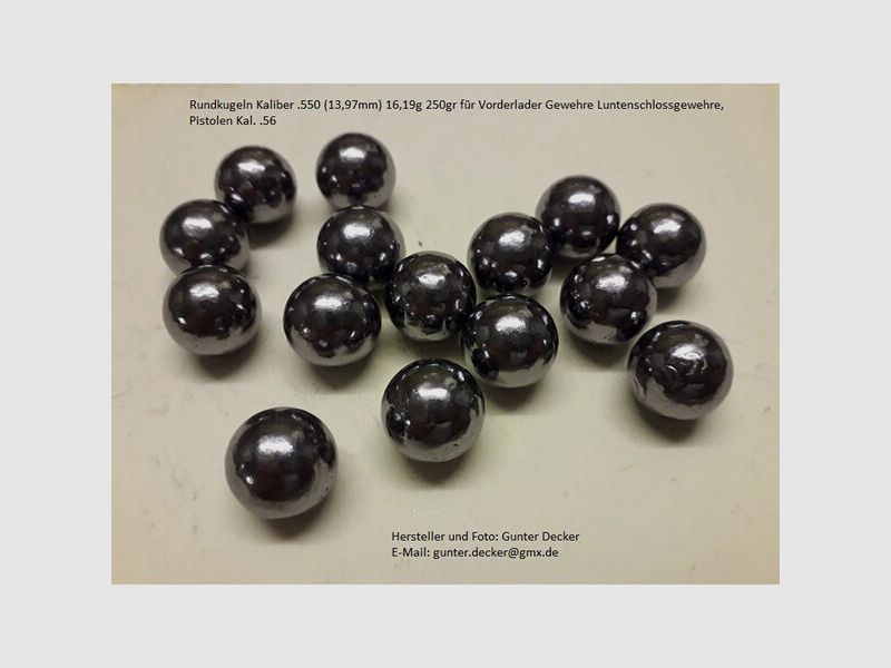 Rundkugeln Kal. .550 13,97mm, 250gr für Vorderlader Gewehre Luntenschlossgewehre Kaliber .56