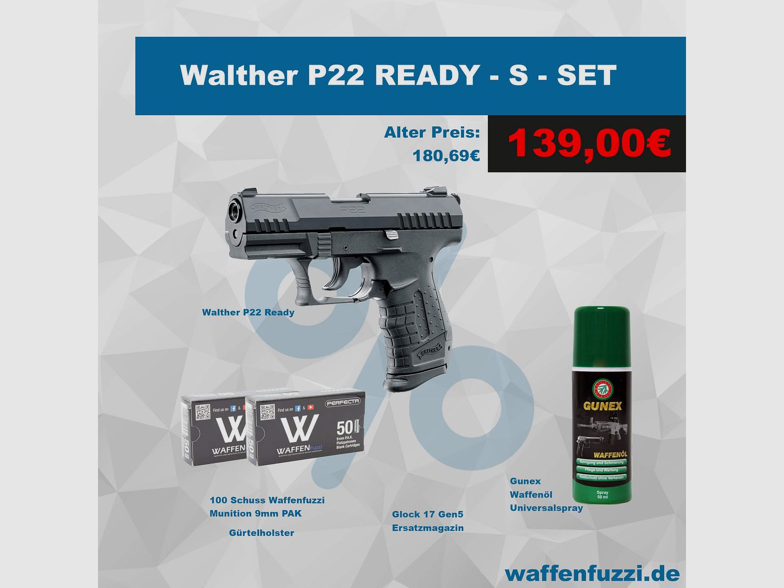 Walther P22 Ready "S" Schreckschuss Set Kaliber 9mm PAK