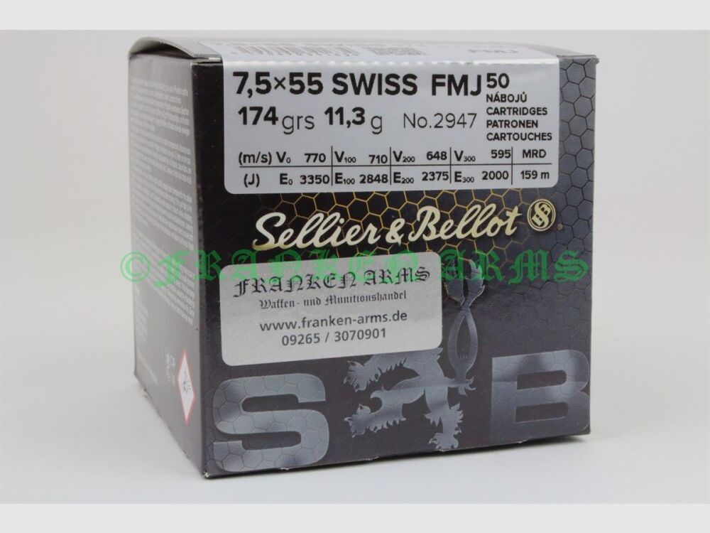 Sellier&Bellot 7,5x55 FMJ BT 174gr. 11,3g 50 pezzi prezzo per quantità
