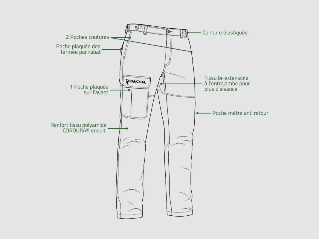 Pantalón reforzado Francital Traqueur verde abeto 245 g/m², imagen 3 de 10