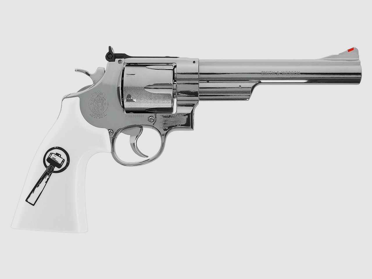 CO2 Softair Revolver Smith & Wesson 629 Trust Me Vollmetall vernickelt weiĂźe Griffschalen Kaliber 6 mm BB (P18)