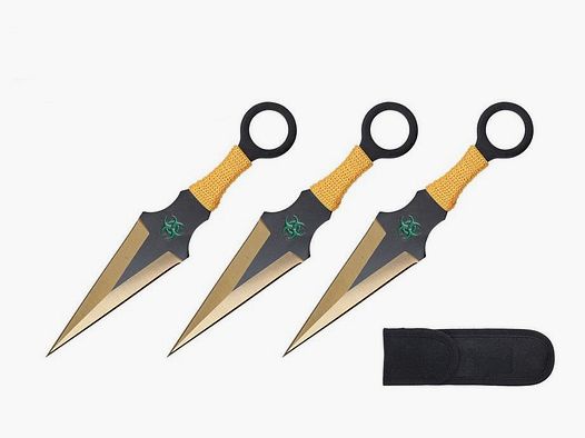 Zestaw 3 kunai w kolorze żółtym z nylonowym etui