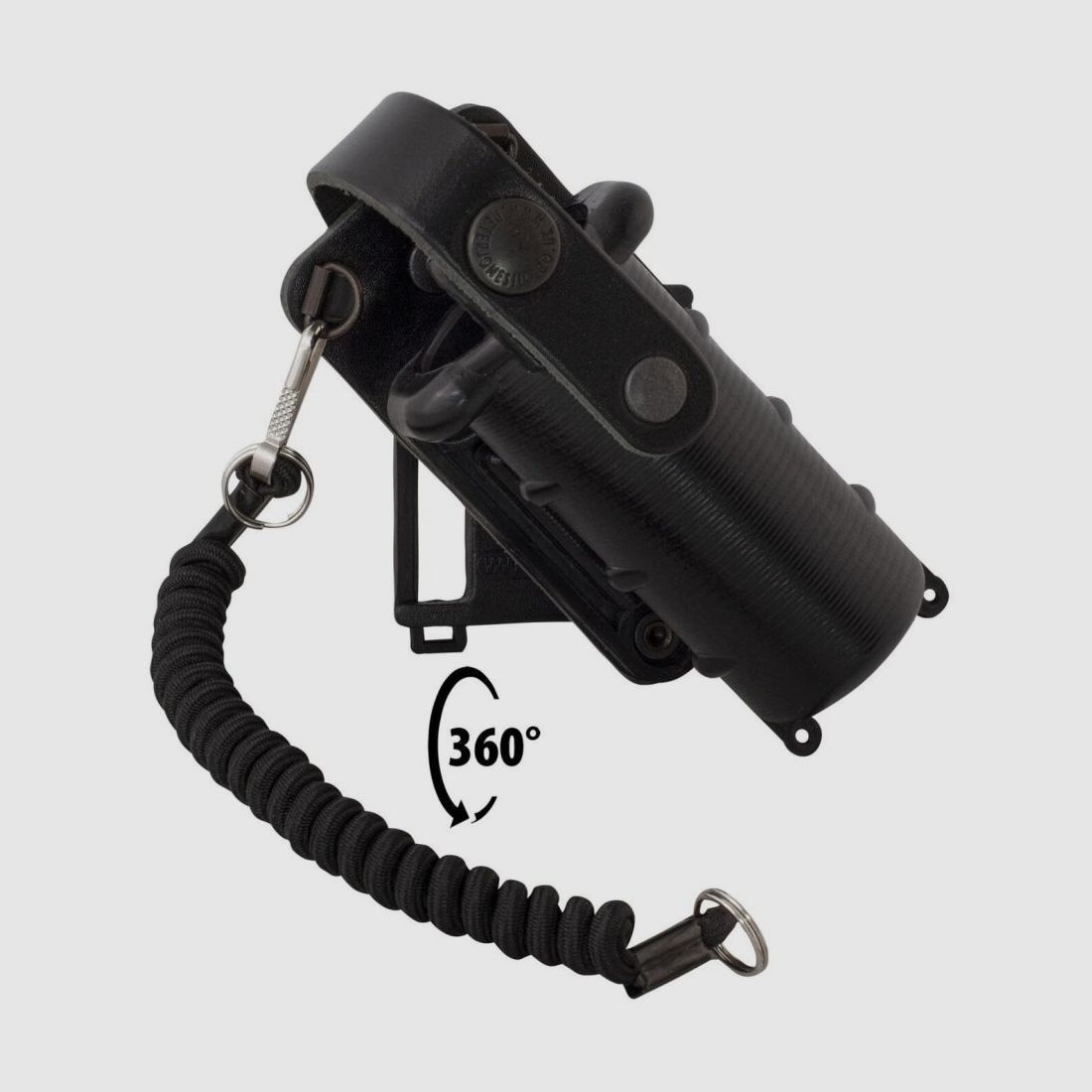 Pepper spray/defense spray belt holster with retention strap