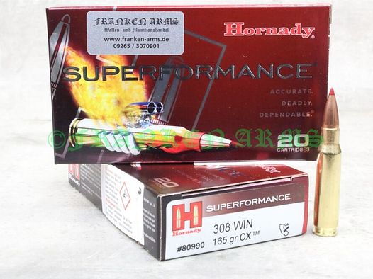 Hornady	 Superformance CX .308 Win. 165gr. 10,7g 20 Stück Staffelpreis
