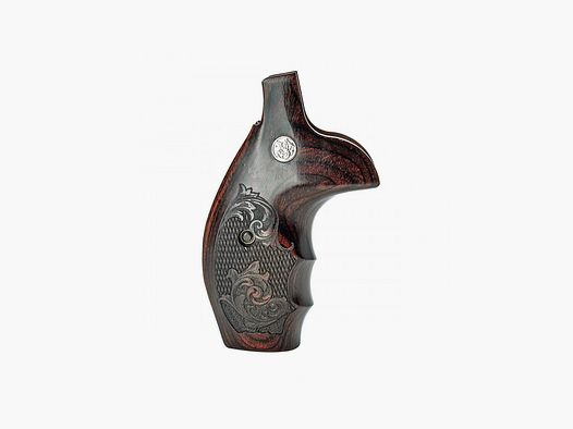 S&W N ROUND COMBAT SUPER ROSEWOOD CHECKERED ENGRAVED WITH SILVER MEDALLIONS